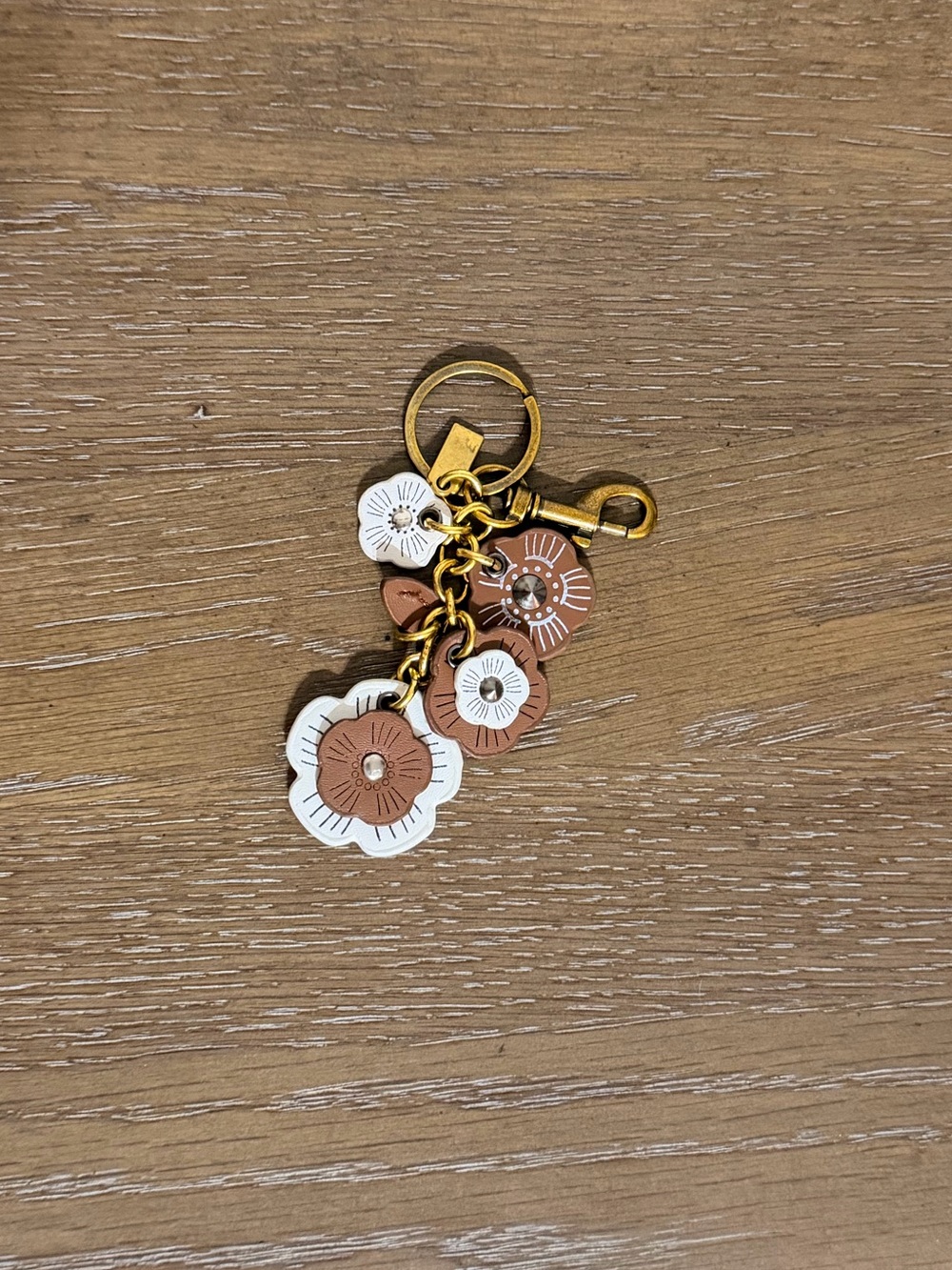 Floral Leather Charm Bag Charm/Keychain - Brown & White - Picture 3 of 3